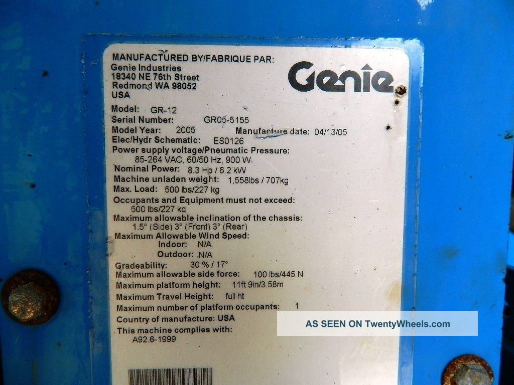 2005 Genie Gr 12 Runabout In Stock Picker Manlift