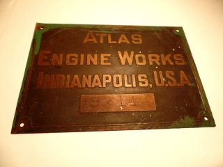 Early Atlas Engine Works Brass Sign Indianapolis In Indiana Usa 9x14 photo