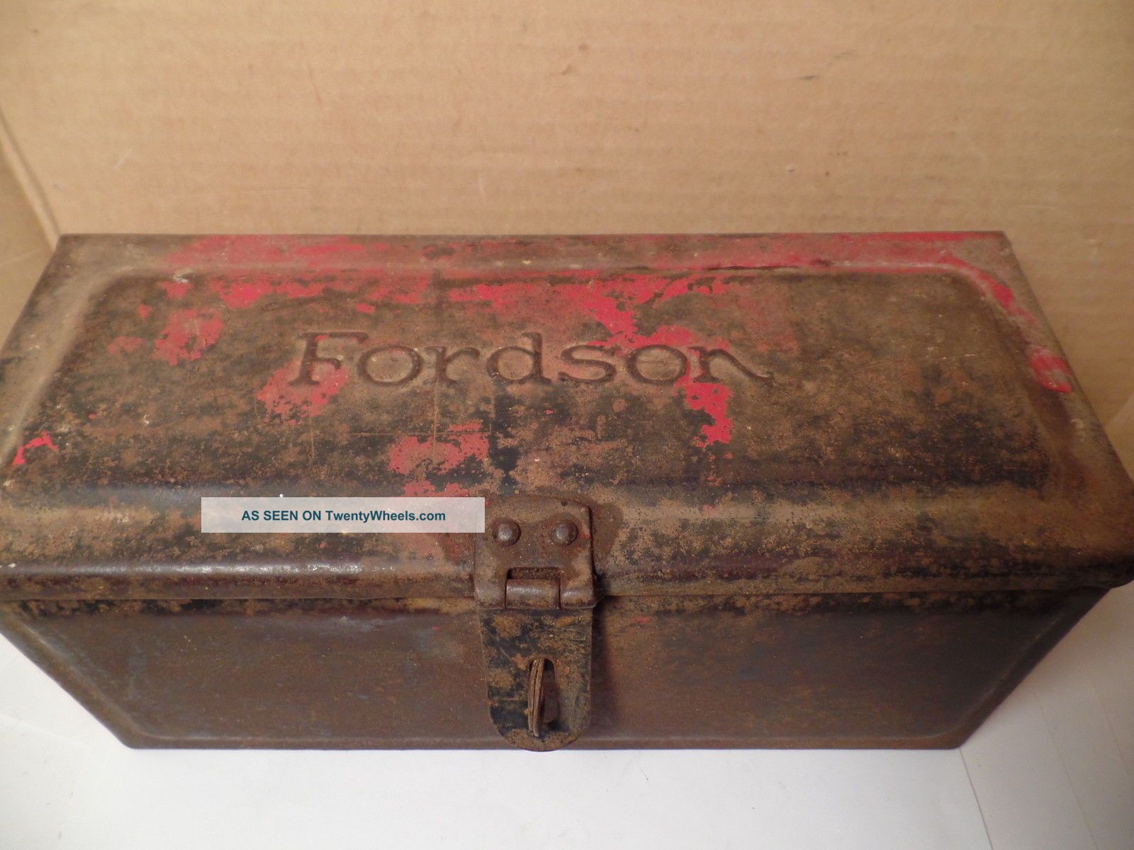 Old Embossed Fordson Tractor Tool Box,  Heavy Gauge Iron Antique & Vintage Farm Equip photo