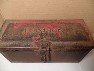 Old Embossed Fordson Tractor Tool Box,  Heavy Gauge Iron photo