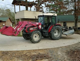 2008 Mahindra 7010 70hp 4x4 Cab Tractor With Front End Loader And 8ft Bush Hog photo