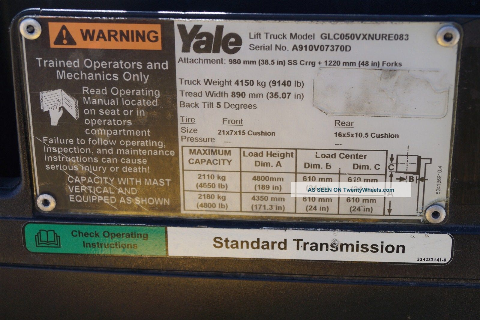2006 Yale Glc050vx Veracitor 50vx 5, 000 Lbs Lpg 3 Stage Side Shift