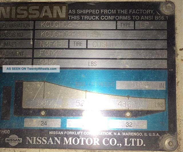5800 Lb Nissan Propane Lp Gas Fork Lift Forklifts photo