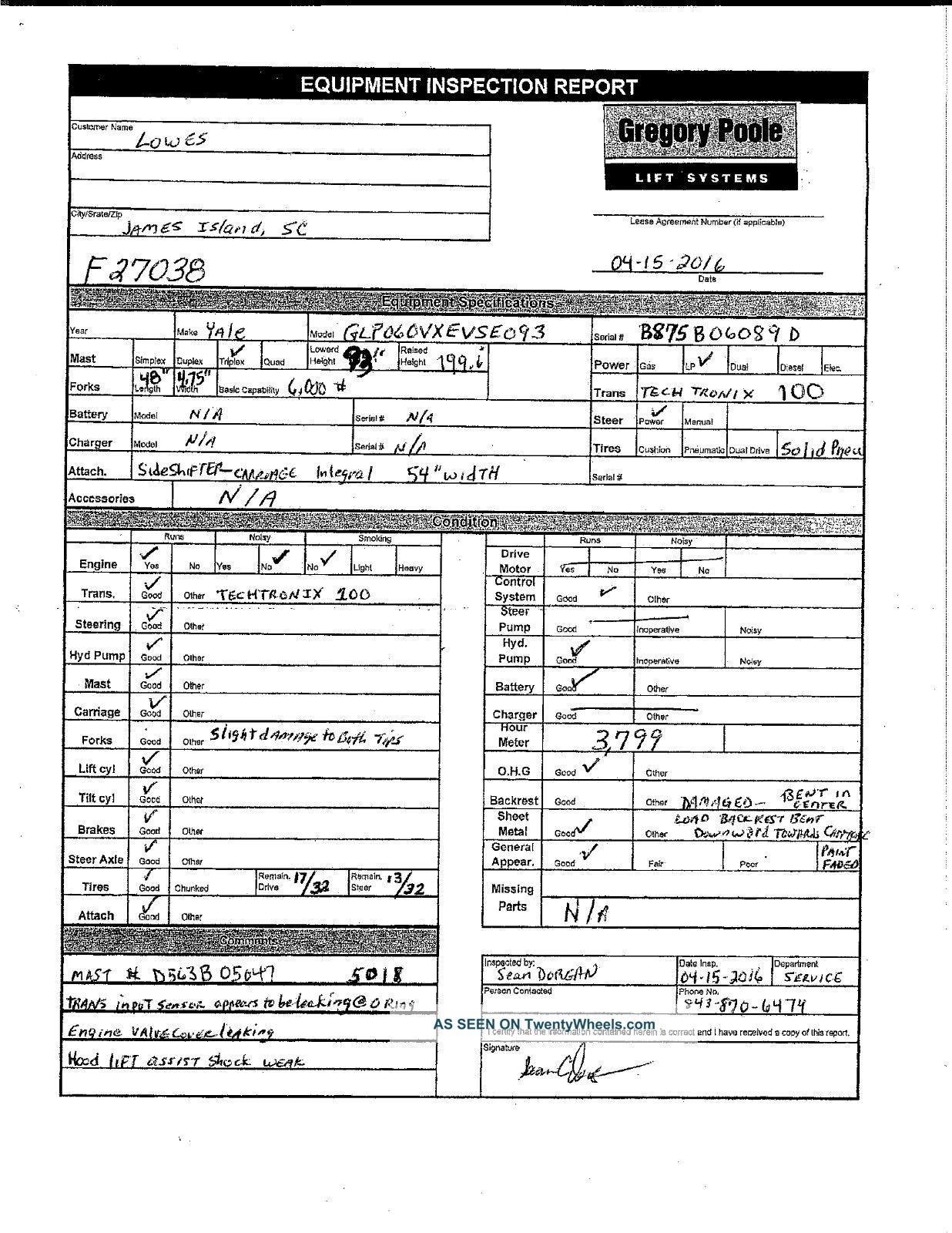 2006 Yale Glp060 Pneumatic Forklift Lift Truck Hi/lo - Condition Report