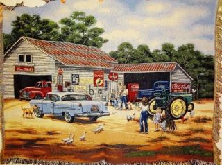 Coca Cola John Deere Gas Station 1955 Chevy Pam Renfroe Tapestry Afghan photo