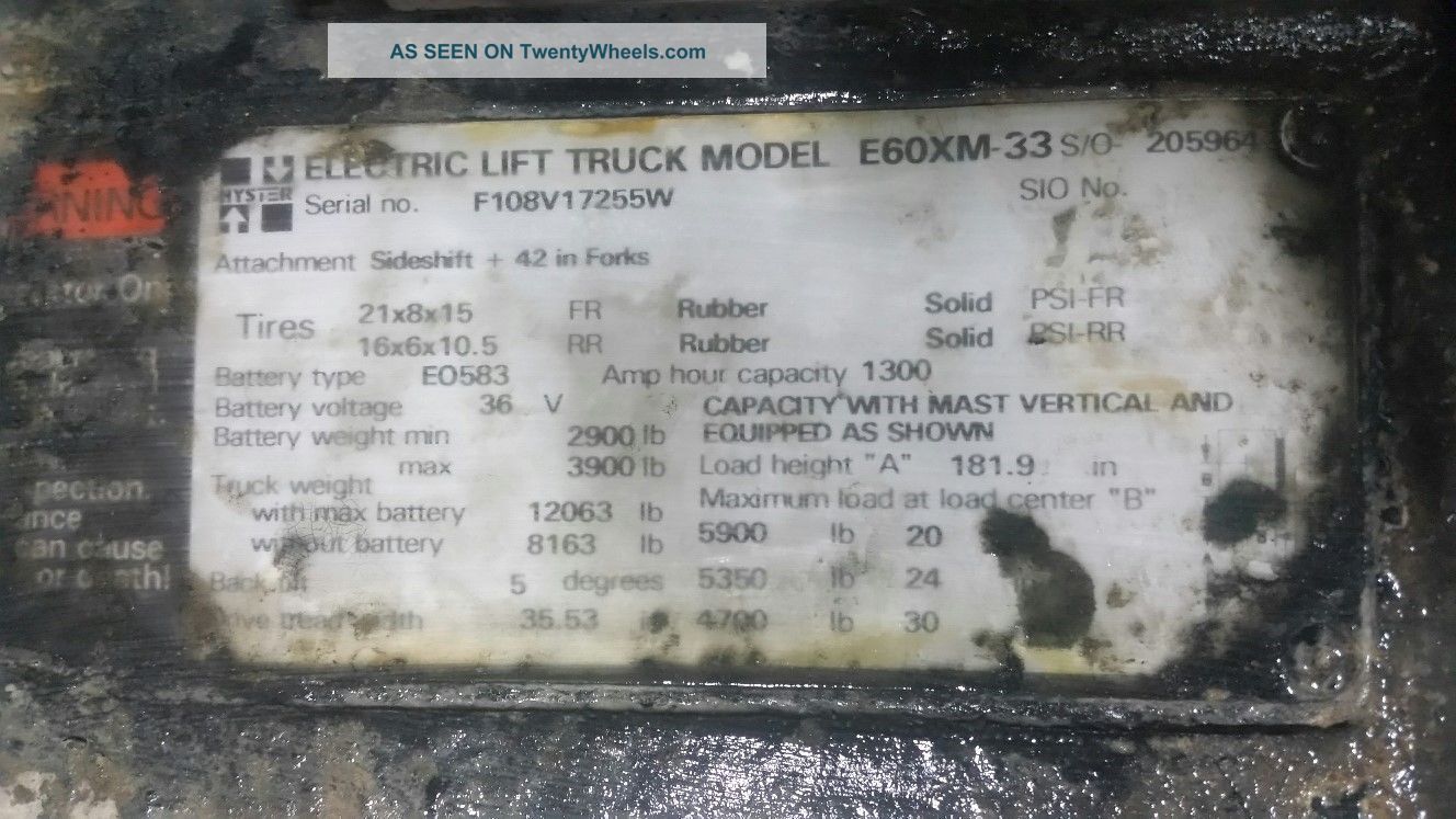 Electric Hyster Forklifts (2), Batteries (2), And Charger (1)