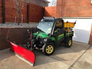 John Deere Gator Cab Boss Snow Plow Salt Spreader photo